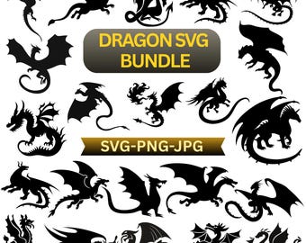 Paquete SVG de silueta de dragón / Clipart de fantasía (descarga digital)