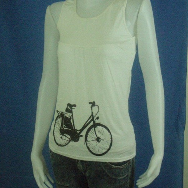 Diy refashion silk screen retro black bicycle design on brand new cotton tank top vintage 