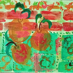 Sweet fruit tangelo oranges abstract painting kitchen wall art