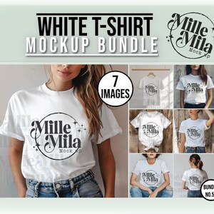 White t-shirt Mock-up for woman tshirt mockup bundle for POD business instant download Model Mockups Hanging shirt Flat-lay mockup neutral