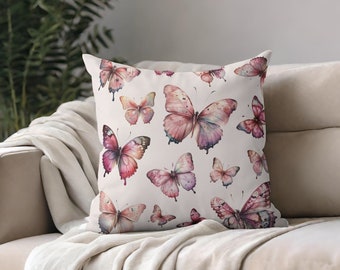 Rosa Schmetterling Kissenbezug, Schmetterling Dekokissen, Cottagecore Wohnkultur, Boho Schlafzimmer Dekor, dekoratives Kissen für Couch, quadratisches Kissen