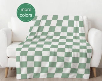 Green Check Blanket, Sherpa Blanket, Sage Bedroom Decor, Green Dorm Decor, Checkered Blanket For Couch, Mauve Blanket, Purple Blanket