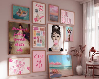 Coquette Room Decor, Preppy Wall Art, Pink Soft Girl Bedroom Decor, Maximalist Gallery Wall Art, Eclectic Gallery Wall Set Pink Poster