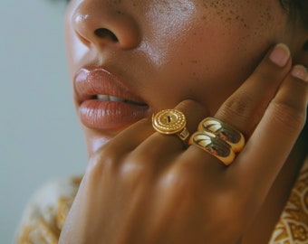 Trendy Double Dome Ring - Minimalist, 18k Gold Plated • Simple Ring • Wide Ring • Boho Ring