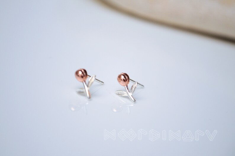 Mignonnes Boucles d'oreilles 'Tulipe' en Argent Sterling et Plaqué Or Rose Style Minimaliste Idée Cadeau Unique image 6