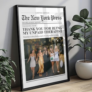 Custom Best Friend Birthday Gift, Best Friend Newspaper Print, Friends Wall Art, Friendship Framed Wall Art, Custom Gift, Friendship Gift