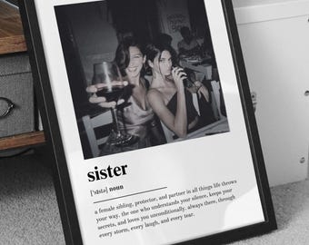 Lámina personalizada con la definición de hermana, regalo para hermana, lámina decorativa para pared, regalo personalizado para hermana, lámina con definición fotográfica, regalo personalizado con foto.