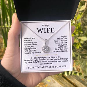 Colar para minha esposa com cartão de mensagem, presente de esposa do marido, presente de aniversário para esposa, presente de aniversário para esposa, presente sentimental para esposa