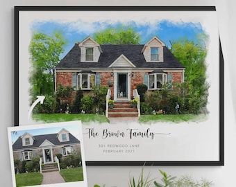 House portrait, Housewarming Gift, House painting, Realtor Closing Gift, Watercolor Home Portrait, home portrait, watercolor home painting