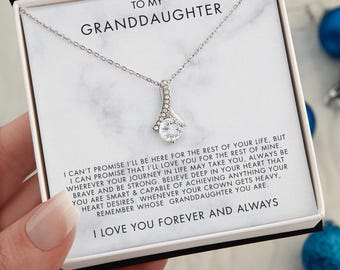 To My Granddaughter Necklace – Personalized Message Pendant with Love, Personalized Birthday Christmas Gift from Grandma or Grandpa,