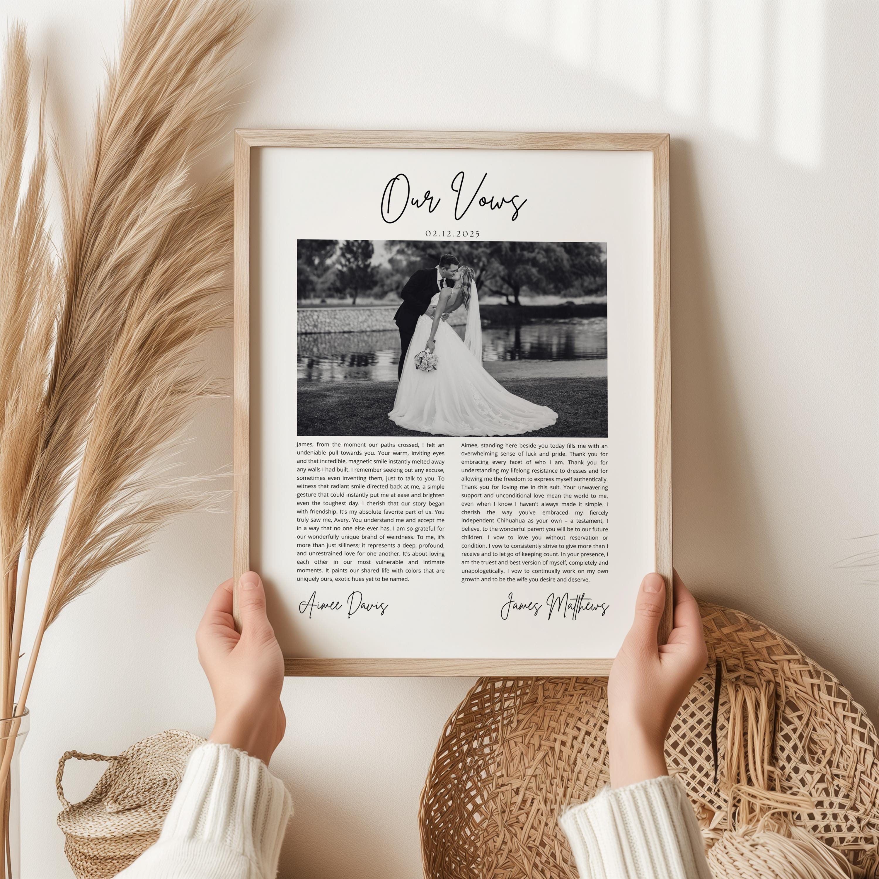 Framed Wedding Vows with Photo Custom Wedding Vow Print