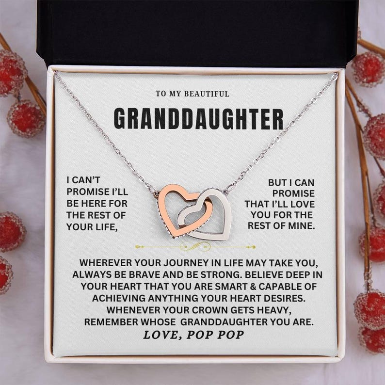 To My Granddaughter Heart Necklace – Sterling Silver Look, CZ Crystal Gift From Grandpa