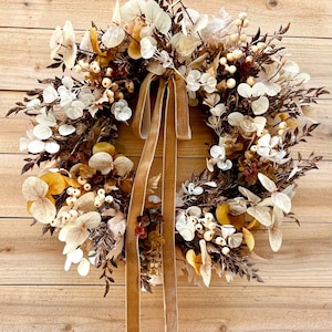 Fall Wreath for Front Door, Neutral Fall Wreath, Entryway Beige Wreath, Cream Autumn Wreath, Kitchen Decor, Cottage Neutral Decor