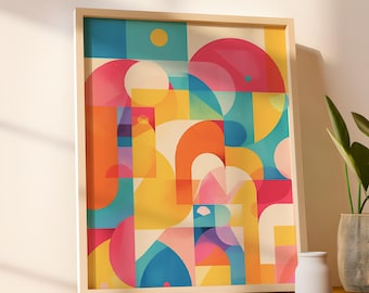 Rainbow Color Collage Art Print | Abstract Wall Decor | Modern Geometric Print