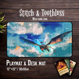 Tappetino da gioco Stitch e Sdentato - Gioco di carte Lorcana con opzione zona - Tappetino da scrivania