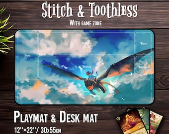 Playmat Stitch and Toothless - Lorcana Card Game With Zone