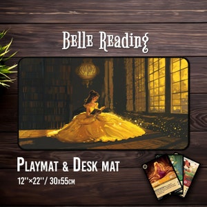 Tappetino da gioco ispirato a Belle Bookworm con zona - Gioco di carte Lorcana - Tappetino da scrivania