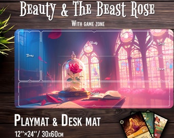 Beauty and The Beast Rose - Playmat 12x24 in with Lorcana zone - TCG game