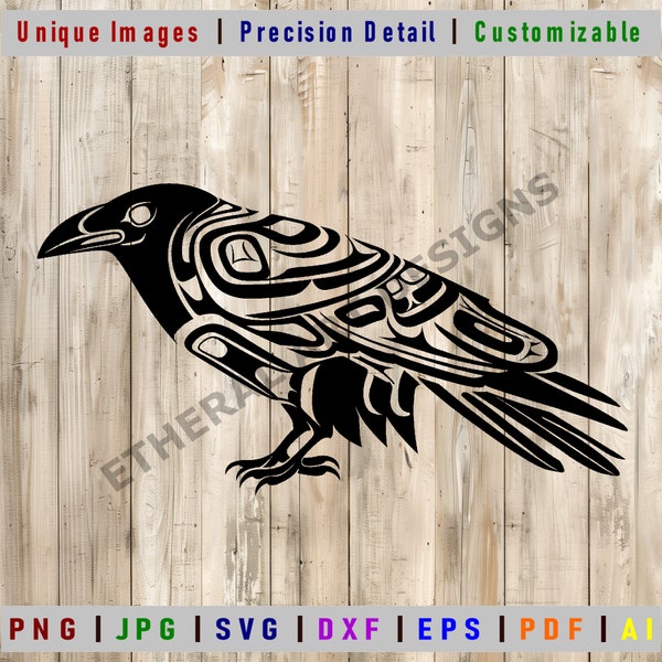 Raven SVG | Canadian Native Art | Alaskan Native Art | Cricut Cut File | Raven DXF | Digital Clipart| Vector Files | Wall Art | Raven Print