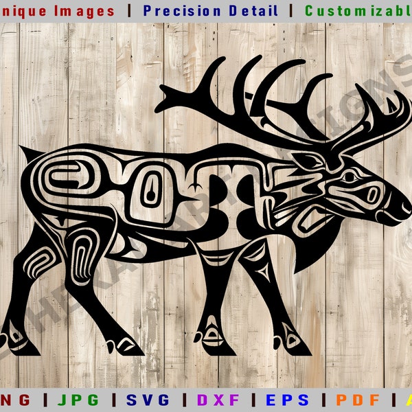 Caribou SVG | Caribou DXF | Art inuit | Art autochtone d'Alaska | Fichier de coupe Cricut | Clipart numérique | fichiers vectoriels | Imprimé caribou |