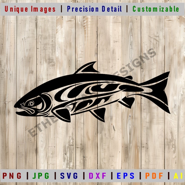 Salmon SVG | Canadian Native Art | Alaskan Native Art | Cricut Cut File | Salmon DXF | Digital Clipart| Vector Files | Salmon Print