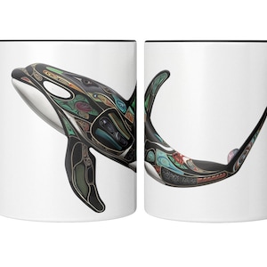 Haida Orca Ceramic 11oz Mug | Black Enamel Interior | Native Art | Morning Coffee Mug