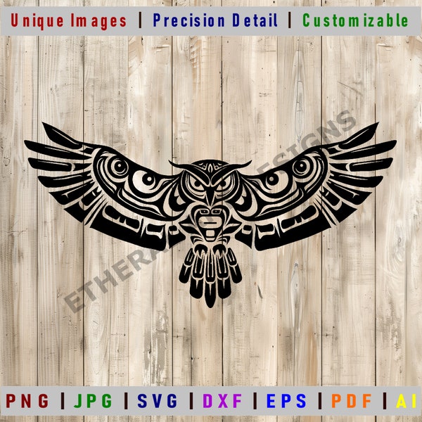 Owl SVG | Canadian Native Art | Alaskan Native Art | Cricut Cut File | Owl DXF | Digital Clipart| Vector Files | Wall Art | Owl Print