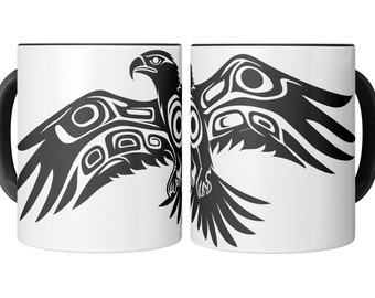 Kubek ceramiczny Haida Raven 11 oz | Sztuka natywna | Kubek na poranną kawę