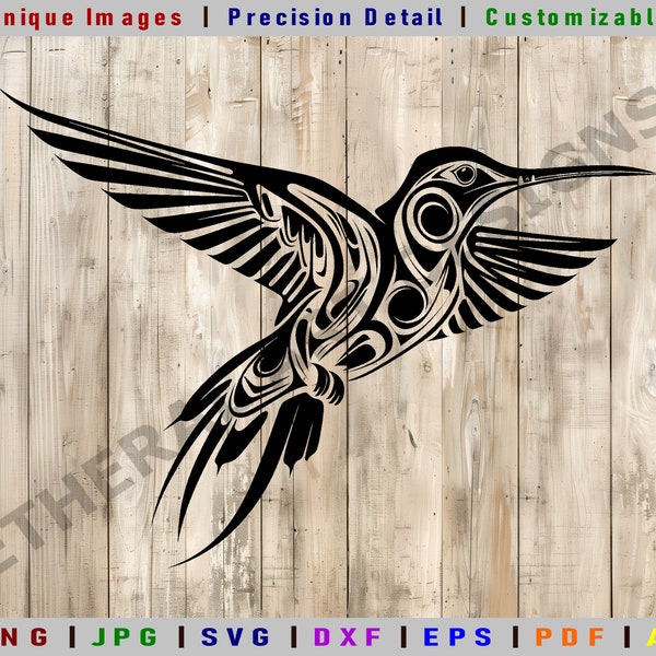 Colibrí SVG / Arte nativo canadiense / Arte nativo de Alaska / Archivo de corte Cricut / Eagle DXF / Imágenes prediseñadas digitales / Archivos vectoriales / Impresión de colibrí