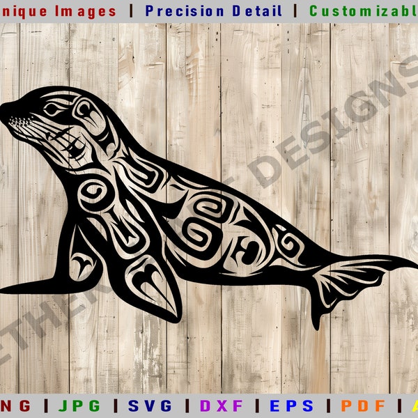Seal SVG | Canadian Native Art | Alaskan Native Art | Cricut Cut File | Seal DXF | Digital Clipart| Vector Files | Wall Art | Seal Print