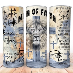 Man of Faith 20 oz magere beker wrap, christelijke wrap, digitale download, sublimatie png, cadeau voor hem, Vaderdag, waardering pastoor