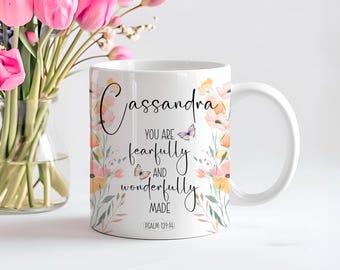 Add Your Own Name Floral Coffee Mug Wrap, Bible Scripture, Mug for personalization, Digital Download, Sublimation png, Gift for Her