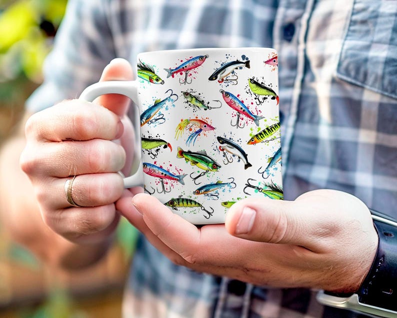 Fisherman Fishing Lure 11 and 15 oz Mug Wraps, Digital Download, Sublimation png, Gift for Him