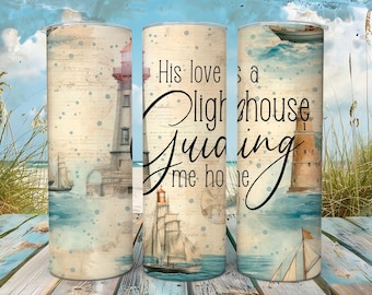 Lighthouse Bible Verse 20 oz Skinny Tumbler Wrap, Digital Download, Sublimation png, Seamless Design, Gift for Him or Her