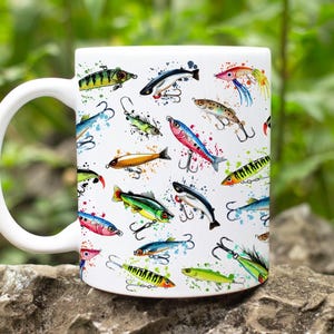 Fisherman Fishing Lure 11 and 15 oz Mug Wraps, Digital Download, Sublimation png, Gift for Him