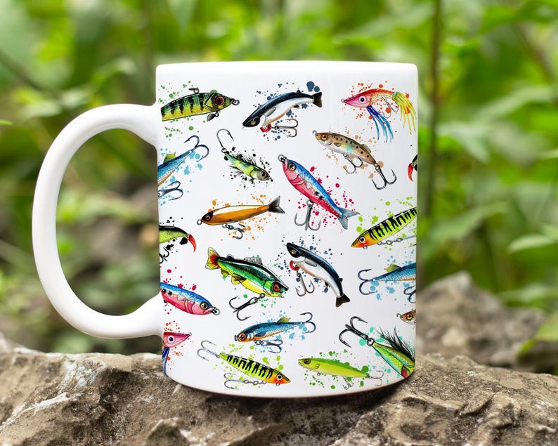 Fisherman Fishing Lure 11 and 15 oz Mug Wraps, Digital Download, Sublimation png, Gift for Him
