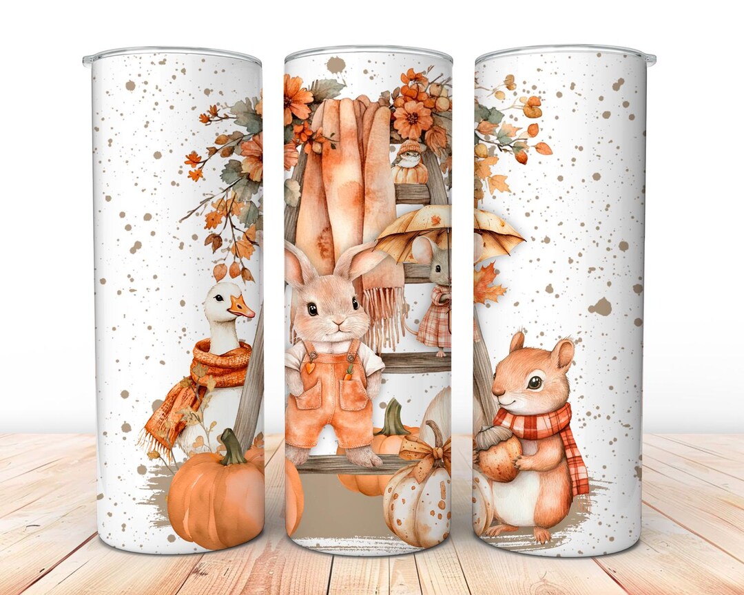 Fall Animals 20 Oz Skinny Tumbler Wrap, Autumn Png, Digital Download ...