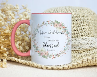 Diseño floral con versículo bíblico para tazas de café de 11 oz y 15 oz, descarga digital, PNG para sublimación, regalo para ella, mamá.