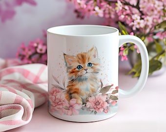 kitten 11 oz and 15 oz  Coffee Mug Wraps, Sublimation png, Digital Download, Gift for her, Cat Lover