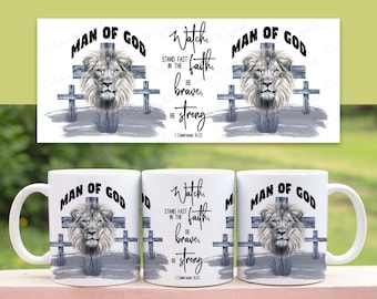 Man of God Coffee Mug Wrap, 11 & 15 oz Wraps, Digital Download, Sublimation png, Gift for Him, Christian Man Mug Wrap, Pastor Appreciation