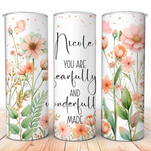 Add Your Own Name Pretty Floral 20 oz Skinny Tumbler Wrap, Digital Download, Sublimation png, Seamless Wrap, Personalize it, Gift for Her