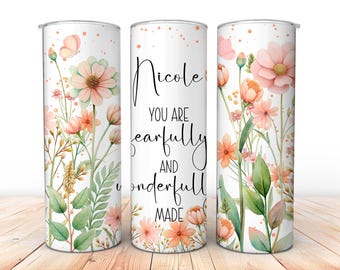 Add Your Own Text Floral 20 oz Skinny Tumbler Wrap, Bible Verse, Digital Download, Sublimation png, Seamless Wrap, Gift for Her