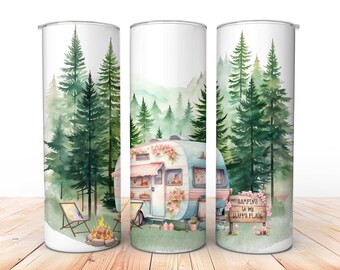 Camping is my Happy Place 20 oz Tumbler Wrap, Watercolor, Digital Download, Sublimation png, Seamless Design, Gift for her