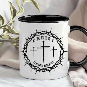 Christ Centered 11 oz and 15 oz Coffee Mug Wraps, Crown of Thorns and Cross, Digital Download, Sublimation png, Gift for Him, Pastor Gift