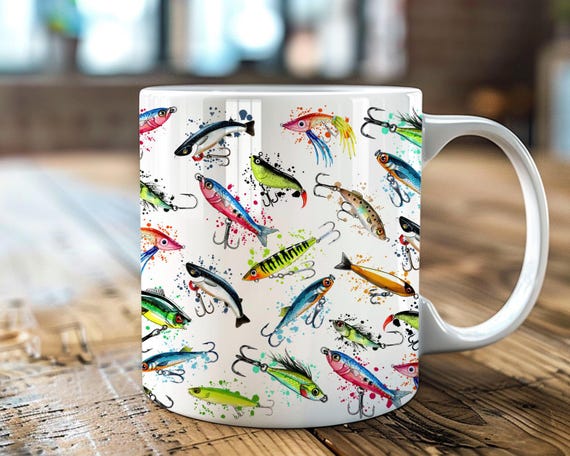 Fishing Lure 11 and 15 oz Mug Wraps, Digital Download, Sublimation png, Gift for Him