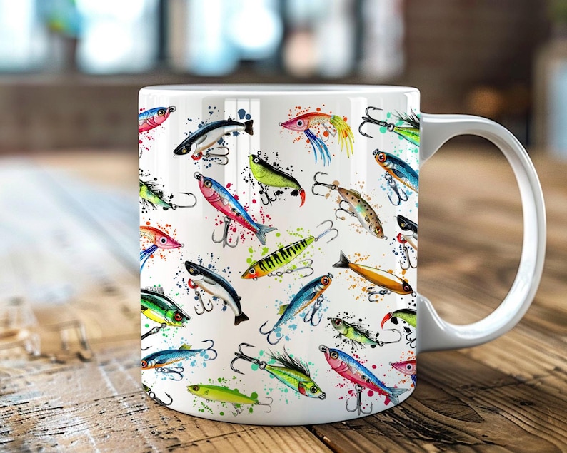 Fisherman Fishing Lure 11 and 15 oz Mug Wraps, Digital Download, Sublimation png, Gift for Him