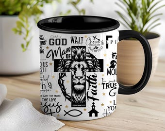 Man of Faith Christian 11 oz and 15 oz Coffee Mug Wraps, Digital Download, Sublimation png, Gift for Him, Pastor Appreciation Gift