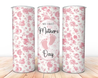 Erster Muttertag 20 oz Skinny Tumble Wrap, digitaler Download, Sublimation png, nahtlose Wrap, Geschenk für Sie