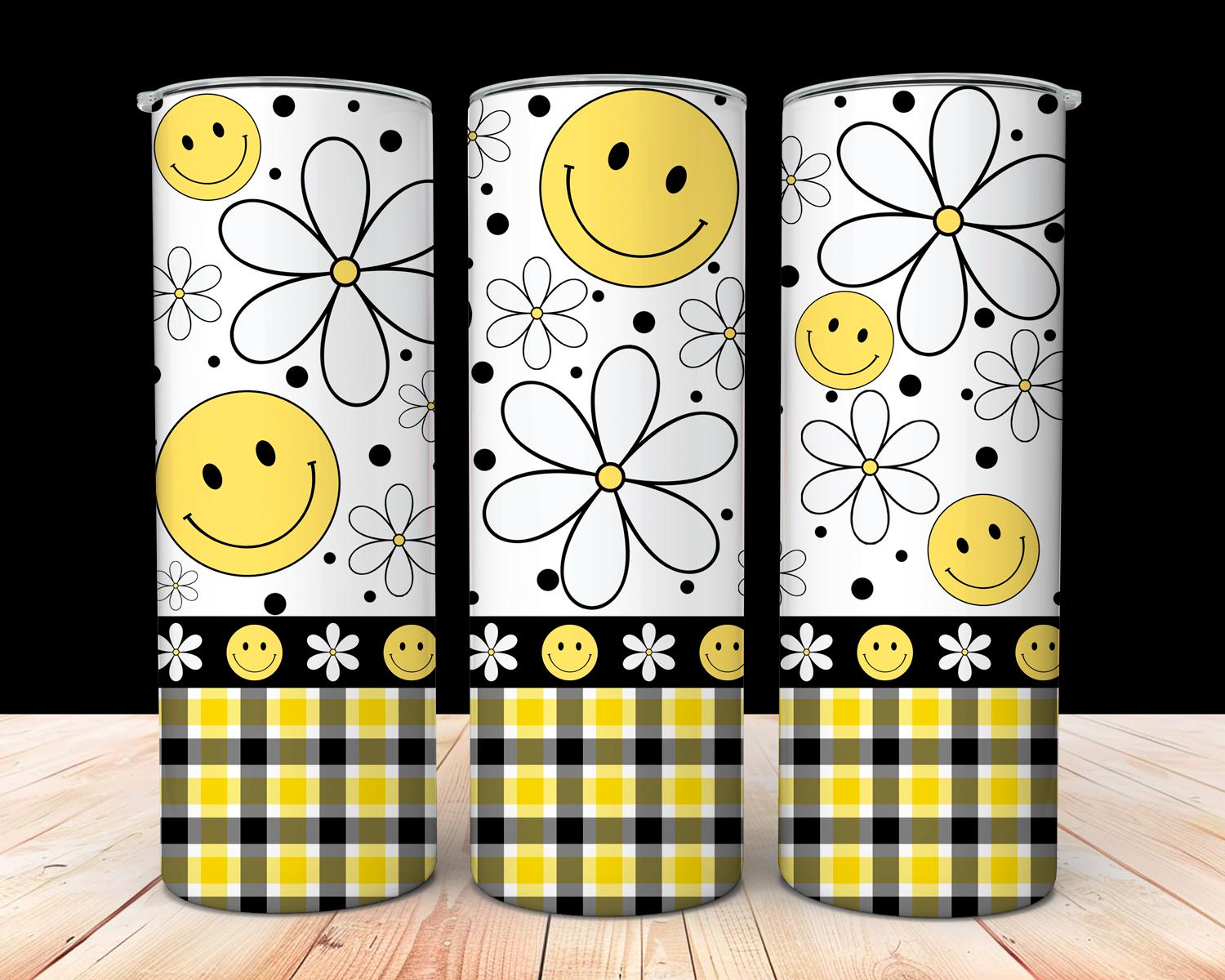 Retro Daisy Yellow Smiley Face 20 Oz Skinny Tumbler Wrap, Seamless Wrap ...