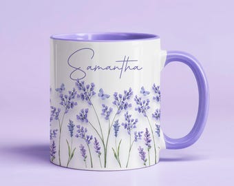 Add Your Own Name Purple Floral 11 an 15 oz Mug Wrap, Digital Download, Sublimation png, Gift for Her
